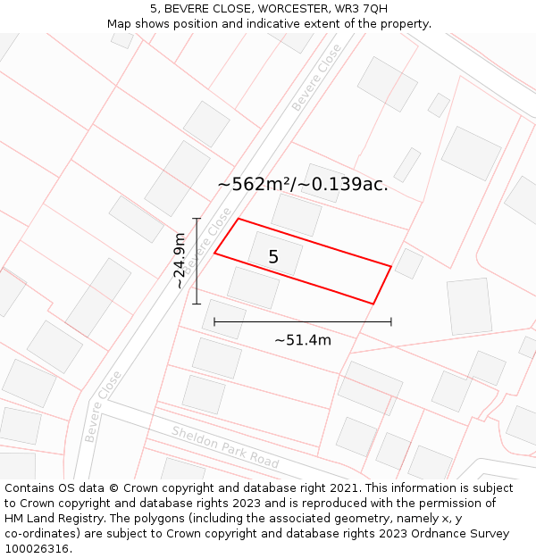 5, BEVERE CLOSE, WORCESTER, WR3 7QH: Plot and title map
