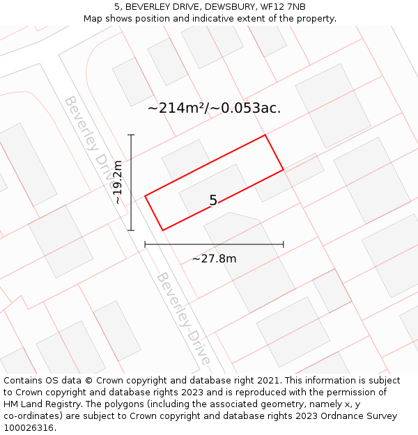 5, BEVERLEY DRIVE, DEWSBURY, WF12 7NB: Plot and title map