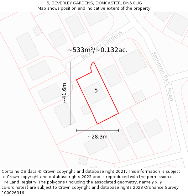 5, BEVERLEY GARDENS, DONCASTER, DN5 8UG: Plot and title map