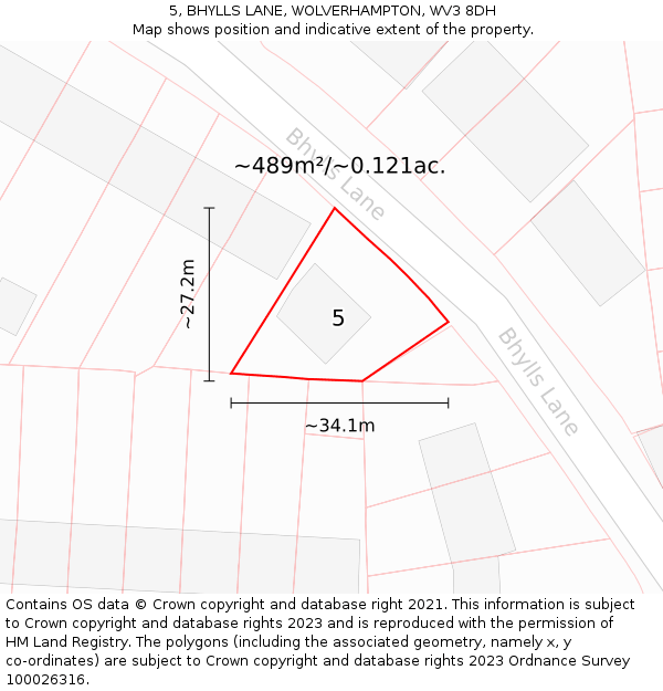 5, BHYLLS LANE, WOLVERHAMPTON, WV3 8DH: Plot and title map