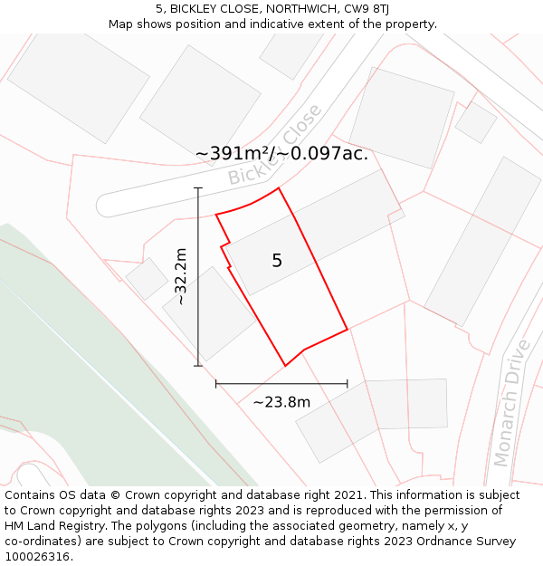 5, BICKLEY CLOSE, NORTHWICH, CW9 8TJ: Plot and title map