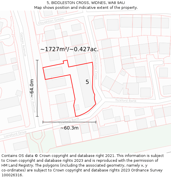5, BIDDLESTON CROSS, WIDNES, WA8 9AU: Plot and title map