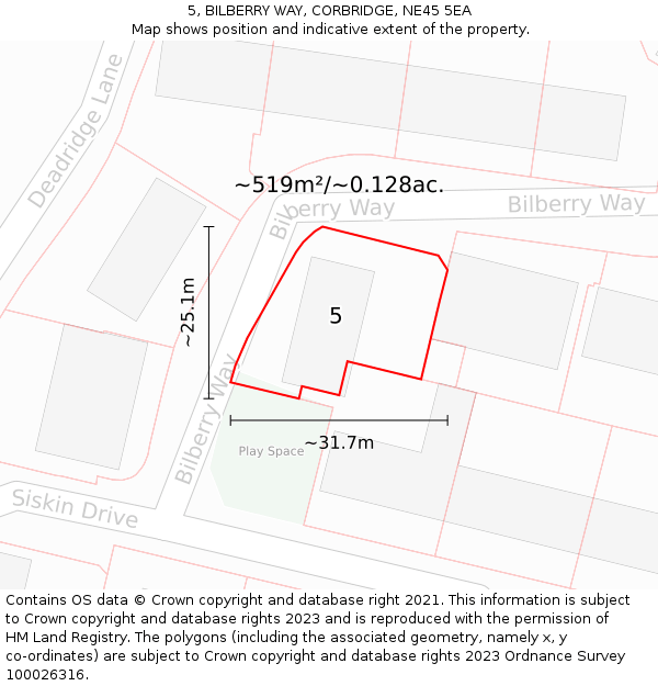 5, BILBERRY WAY, CORBRIDGE, NE45 5EA: Plot and title map