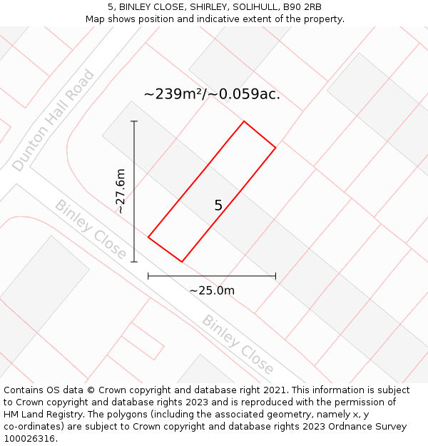 5, BINLEY CLOSE, SHIRLEY, SOLIHULL, B90 2RB: Plot and title map