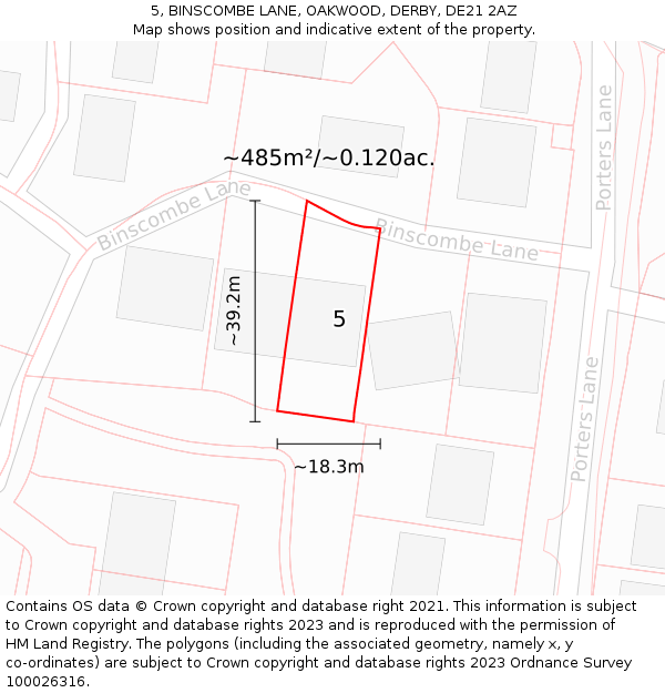 5, BINSCOMBE LANE, OAKWOOD, DERBY, DE21 2AZ: Plot and title map
