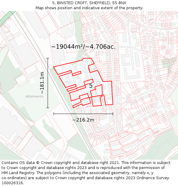 5, BINSTED CROFT, SHEFFIELD, S5 8NX: Plot and title map