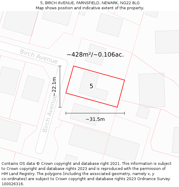 5, BIRCH AVENUE, FARNSFIELD, NEWARK, NG22 8LG: Plot and title map