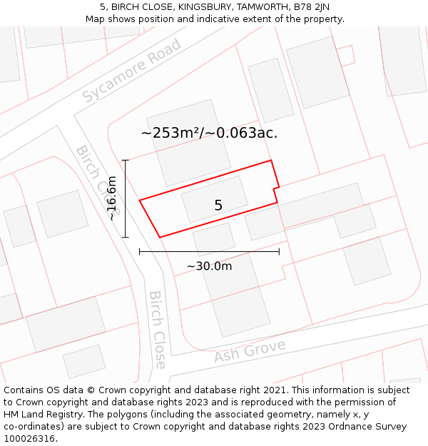 5, BIRCH CLOSE, KINGSBURY, TAMWORTH, B78 2JN: Plot and title map