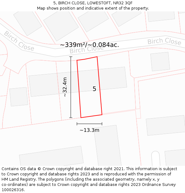 5, BIRCH CLOSE, LOWESTOFT, NR32 3QF: Plot and title map