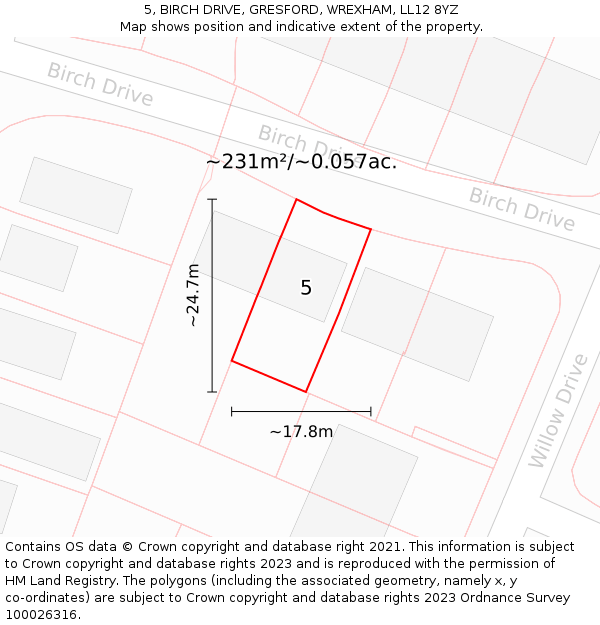 5, BIRCH DRIVE, GRESFORD, WREXHAM, LL12 8YZ: Plot and title map