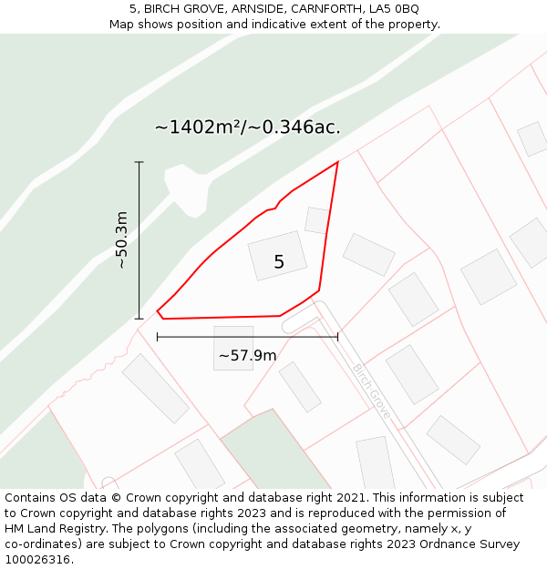 5, BIRCH GROVE, ARNSIDE, CARNFORTH, LA5 0BQ: Plot and title map