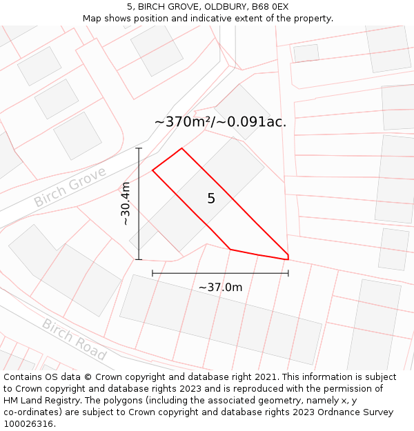 5, BIRCH GROVE, OLDBURY, B68 0EX: Plot and title map