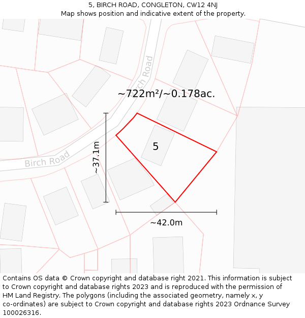 5, BIRCH ROAD, CONGLETON, CW12 4NJ: Plot and title map