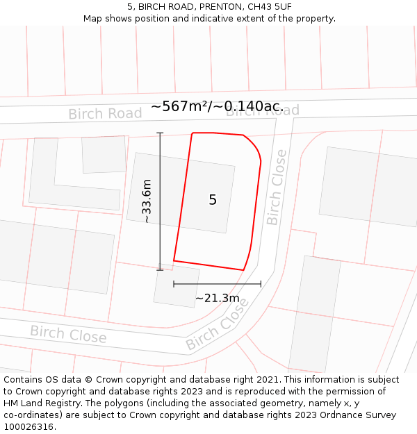 5, BIRCH ROAD, PRENTON, CH43 5UF: Plot and title map