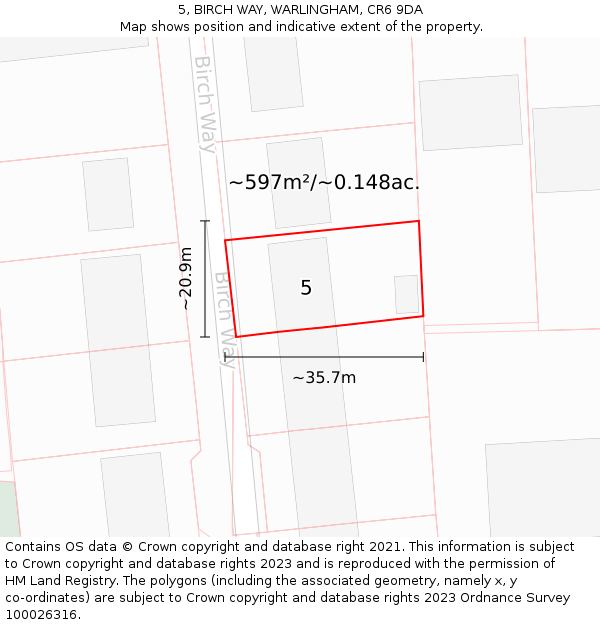 5, BIRCH WAY, WARLINGHAM, CR6 9DA: Plot and title map