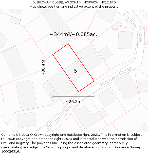 5, BIRCHAM CLOSE, WROXHAM, NORWICH, NR12 8FD: Plot and title map