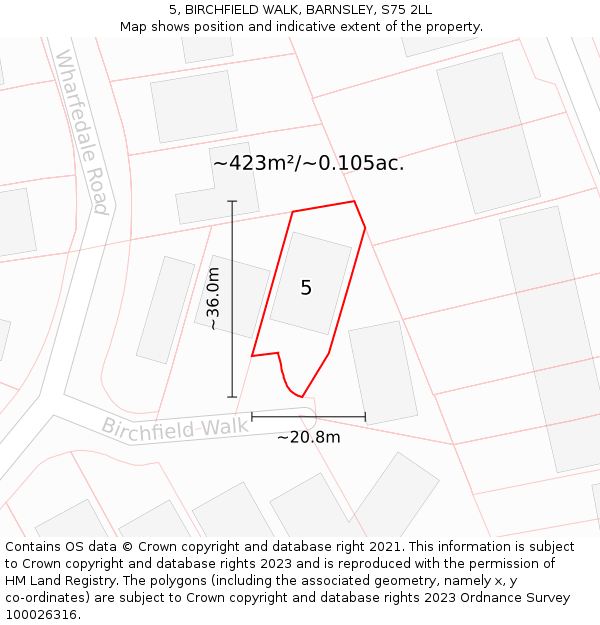 5, BIRCHFIELD WALK, BARNSLEY, S75 2LL: Plot and title map