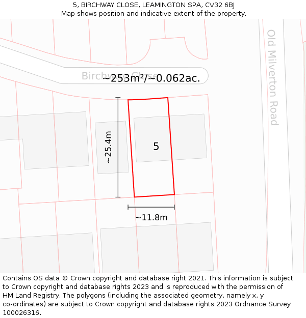 5, BIRCHWAY CLOSE, LEAMINGTON SPA, CV32 6BJ: Plot and title map
