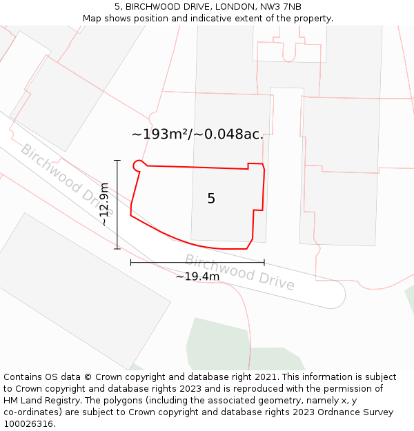 5, BIRCHWOOD DRIVE, LONDON, NW3 7NB: Plot and title map
