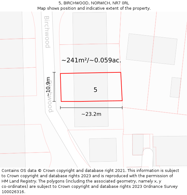 5, BIRCHWOOD, NORWICH, NR7 0RL: Plot and title map