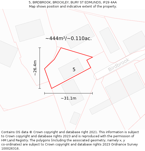5, BIRDBROOK, BROCKLEY, BURY ST EDMUNDS, IP29 4AA: Plot and title map