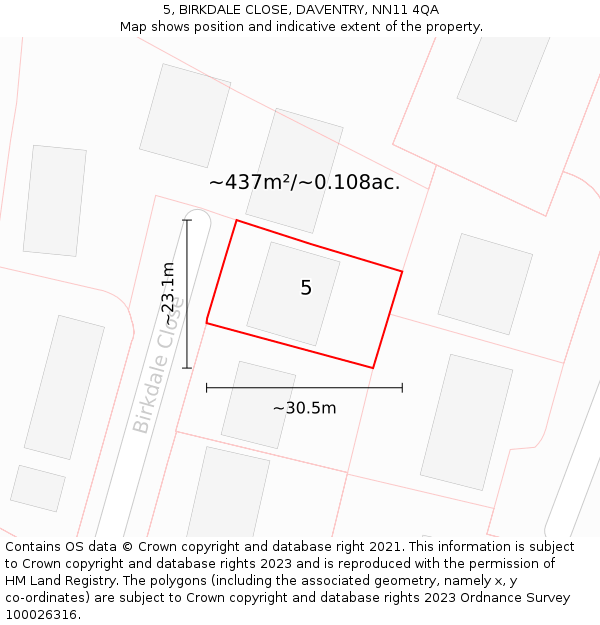 5, BIRKDALE CLOSE, DAVENTRY, NN11 4QA: Plot and title map