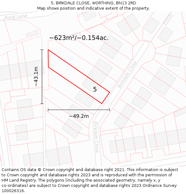 5, BIRKDALE CLOSE, WORTHING, BN13 2RD: Plot and title map