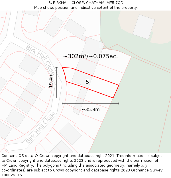 5, BIRKHALL CLOSE, CHATHAM, ME5 7QD: Plot and title map