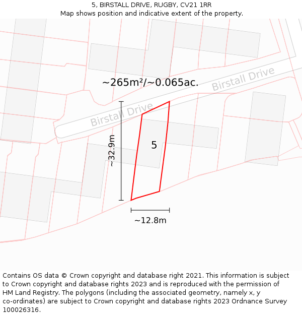 5, BIRSTALL DRIVE, RUGBY, CV21 1RR: Plot and title map