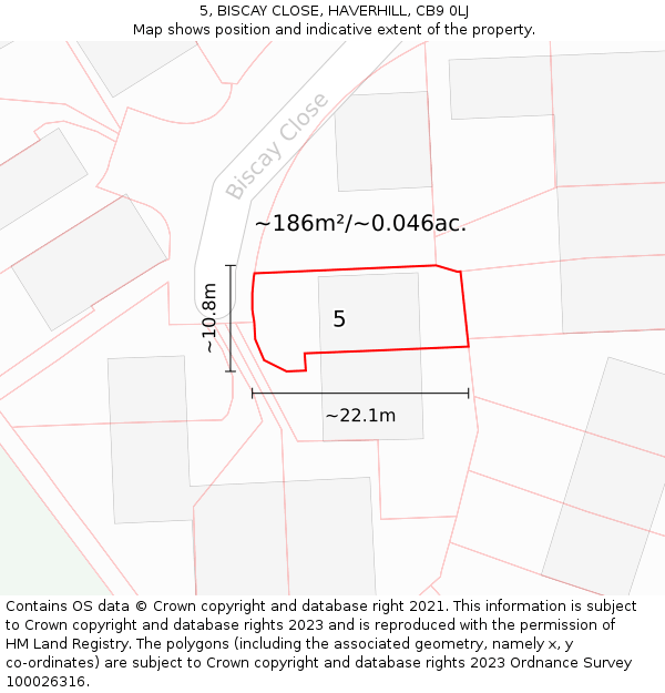 5, BISCAY CLOSE, HAVERHILL, CB9 0LJ: Plot and title map