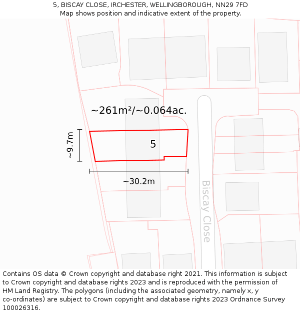 5, BISCAY CLOSE, IRCHESTER, WELLINGBOROUGH, NN29 7FD: Plot and title map