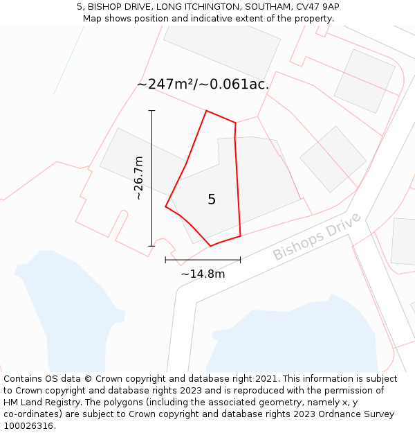 5, BISHOP DRIVE, LONG ITCHINGTON, SOUTHAM, CV47 9AP: Plot and title map