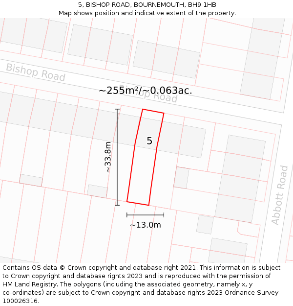 5, BISHOP ROAD, BOURNEMOUTH, BH9 1HB: Plot and title map