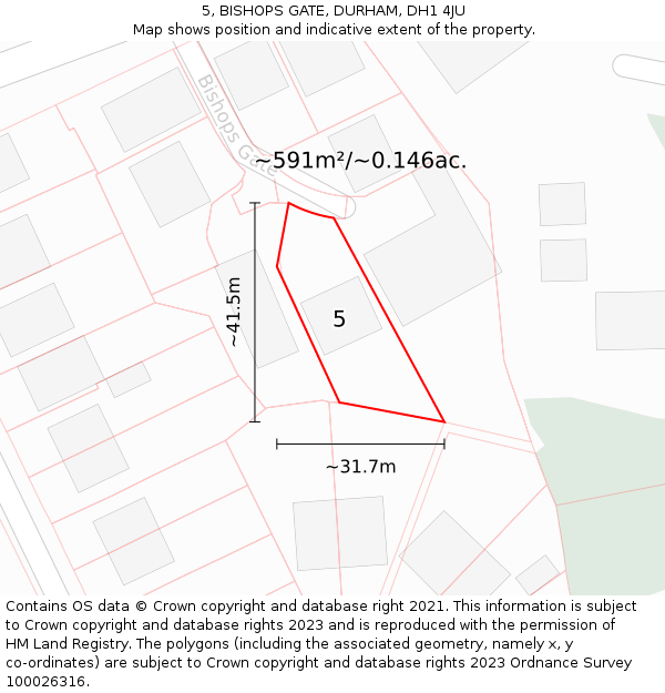 5, BISHOPS GATE, DURHAM, DH1 4JU: Plot and title map