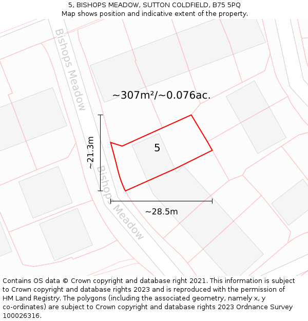 5, BISHOPS MEADOW, SUTTON COLDFIELD, B75 5PQ: Plot and title map