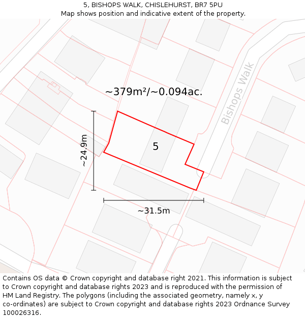 5, BISHOPS WALK, CHISLEHURST, BR7 5PU: Plot and title map