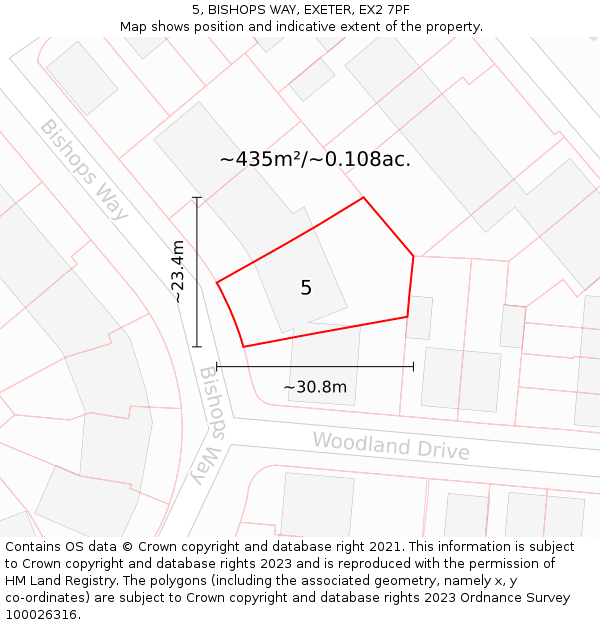 5, BISHOPS WAY, EXETER, EX2 7PF: Plot and title map