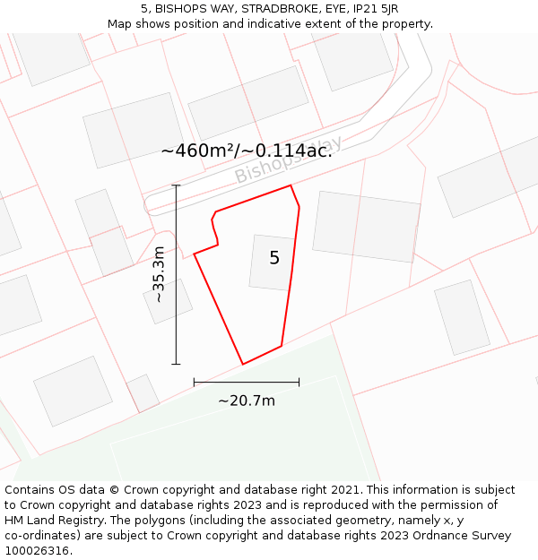 5, BISHOPS WAY, STRADBROKE, EYE, IP21 5JR: Plot and title map