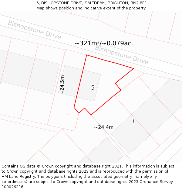 5, BISHOPSTONE DRIVE, SALTDEAN, BRIGHTON, BN2 8FF: Plot and title map