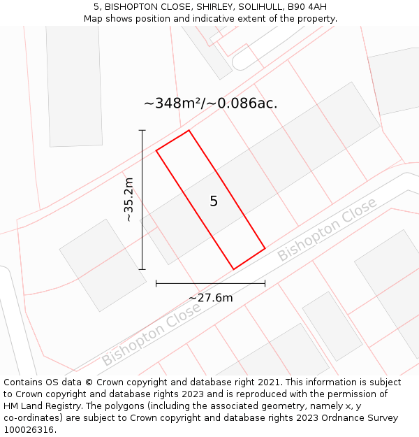 5, BISHOPTON CLOSE, SHIRLEY, SOLIHULL, B90 4AH: Plot and title map