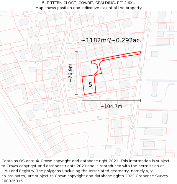 5, BITTERN CLOSE, COWBIT, SPALDING, PE12 6XU: Plot and title map