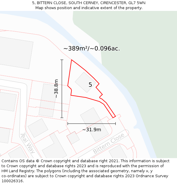 5, BITTERN CLOSE, SOUTH CERNEY, CIRENCESTER, GL7 5WN: Plot and title map