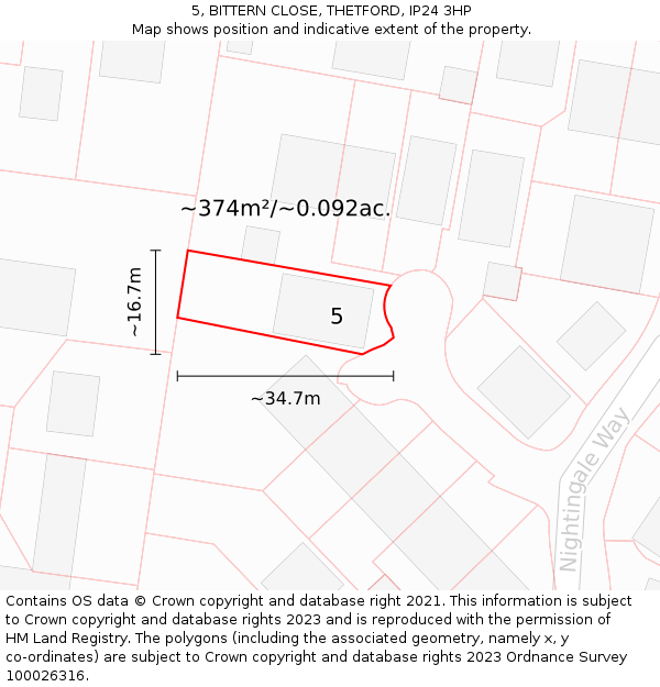 5, BITTERN CLOSE, THETFORD, IP24 3HP: Plot and title map