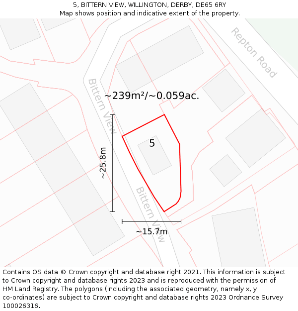 5, BITTERN VIEW, WILLINGTON, DERBY, DE65 6RY: Plot and title map