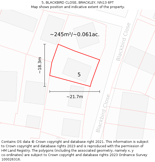 5, BLACKBIRD CLOSE, BRACKLEY, NN13 6PT: Plot and title map
