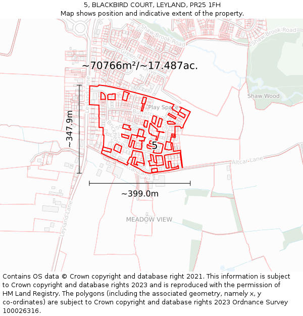 5, BLACKBIRD COURT, LEYLAND, PR25 1FH: Plot and title map