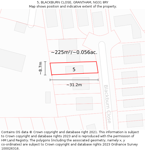 5, BLACKBURN CLOSE, GRANTHAM, NG31 8RY: Plot and title map
