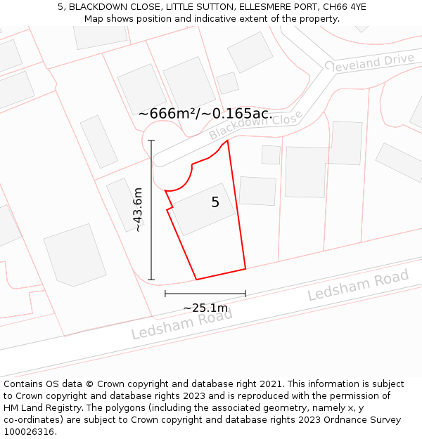 5, BLACKDOWN CLOSE, LITTLE SUTTON, ELLESMERE PORT, CH66 4YE: Plot and title map
