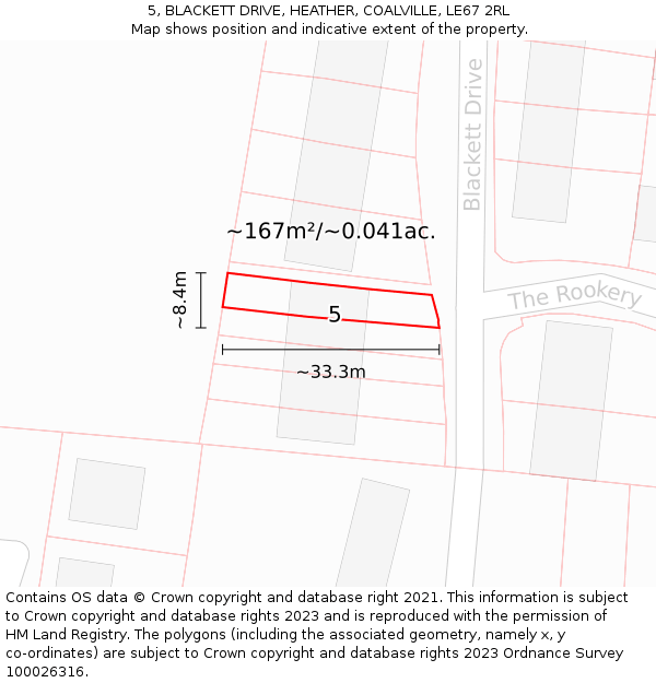 5, BLACKETT DRIVE, HEATHER, COALVILLE, LE67 2RL: Plot and title map