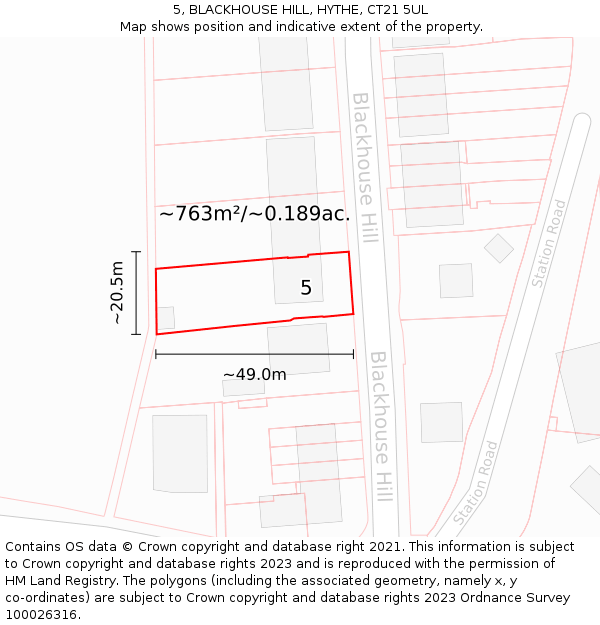 5, BLACKHOUSE HILL, HYTHE, CT21 5UL: Plot and title map